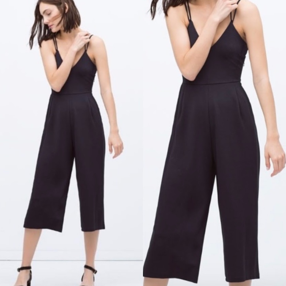ZARA NAVY BLUE WIDE LEG JUMPSUIT
